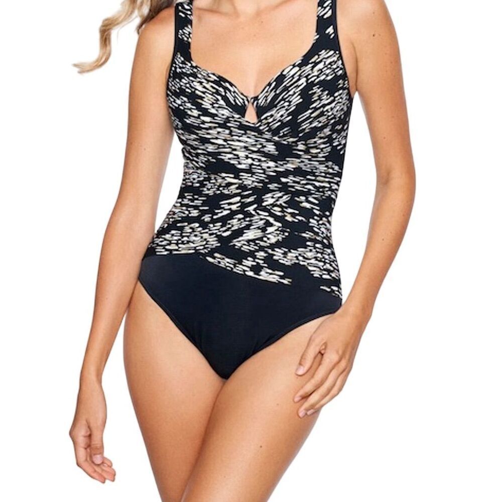 Miraclesuit Women's One Piece Swimsuit Black/White Size 16 Underwire Slim